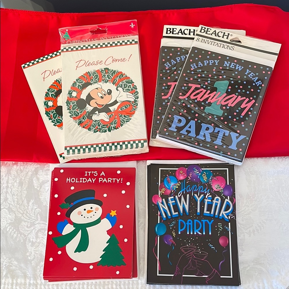 Vintage Red and Green Holiday Cards Festive Invitations Set